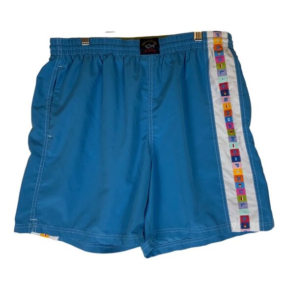 Paul & Shark Yachting Mens Blue Swim Shorts Size Large Nautical Flag Stripe - Picture 1 of 5